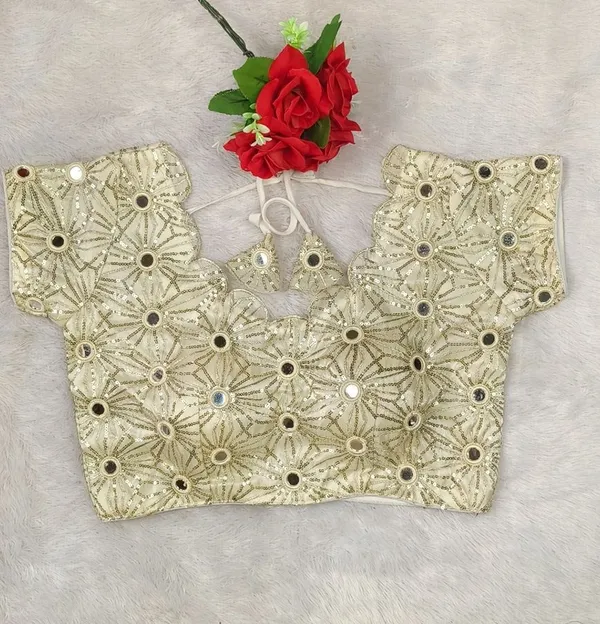 Beige_Fancy_Silk_Round_Neck_Embroidered_Blouse_For_Women