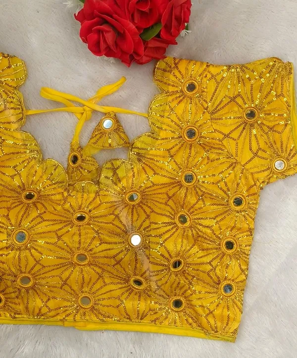 Yellow_Silk_sequence_Embroidery_mirror_work_Fashion_Neck_Blouse_For_Women