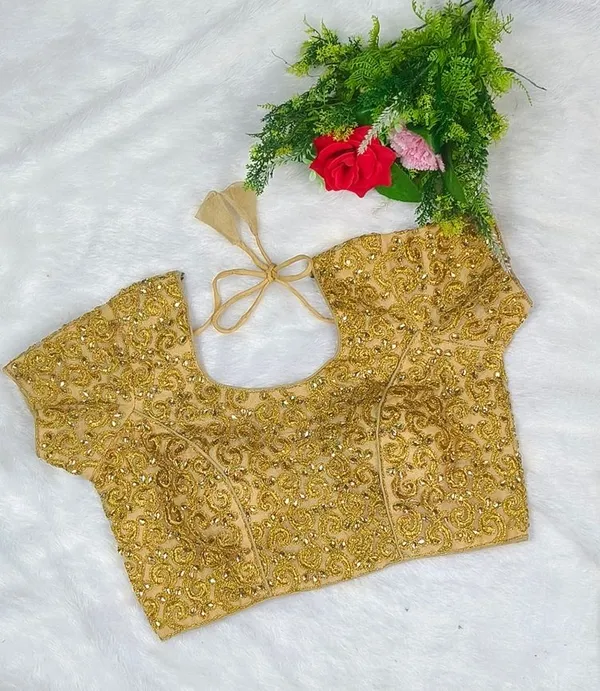 Gold_Fancy_Silk_Fashion_Neck_Embroidered_Blouse_For_Women