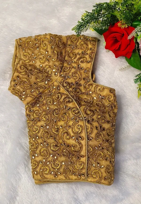 Gold_Fancy_Silk_Fashion_Neck_Embroidered_Blouse_For_Women
