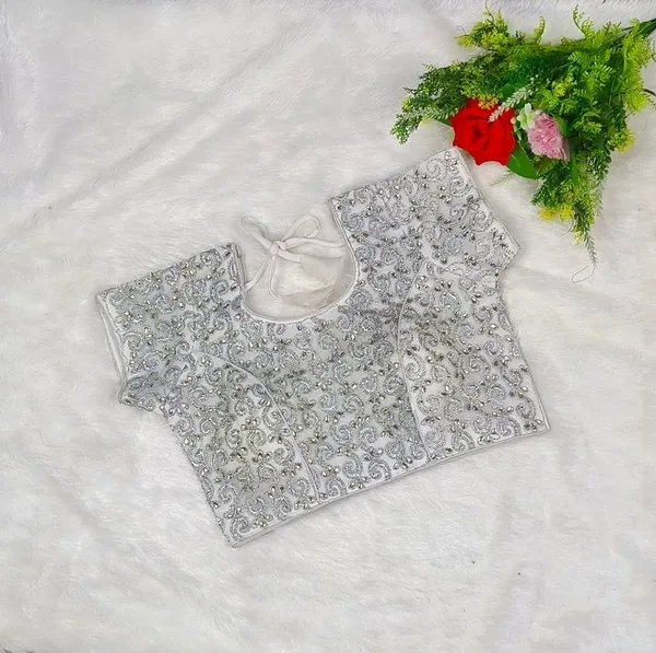 Silver_organza_Silk_Embroidery_diamond_Work_Blouse_For_Women