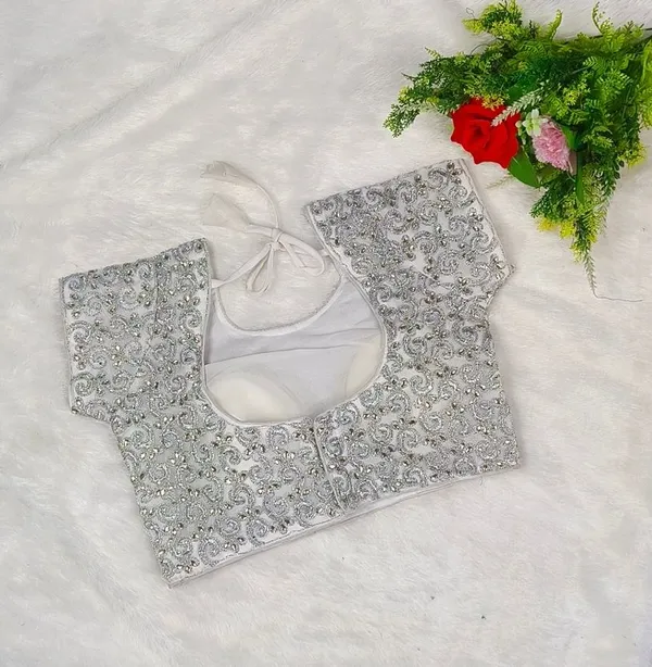 Silver_organza_Silk_Embroidery_diamond_Work_Blouse_For_Women