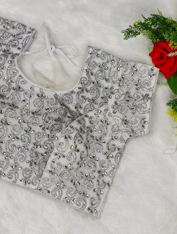 Silver_organza_Silk_Embroidery_diamond_Work_Blouse_For_Women