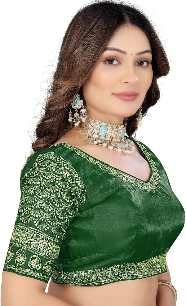 Green_Silk_Fashion_Neck_Zari_Embroidered_Blouse_For_Women