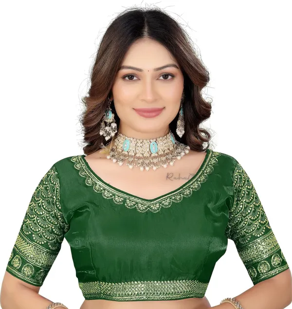 Green_Silk_Fashion_Neck_Zari_Embroidered_Blouse_For_Women