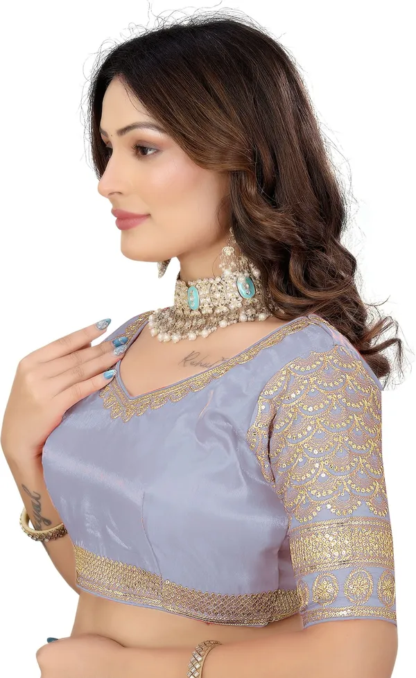 Grey_Silk_Embroidered_Fashion_Neck_Blouse_For_Women