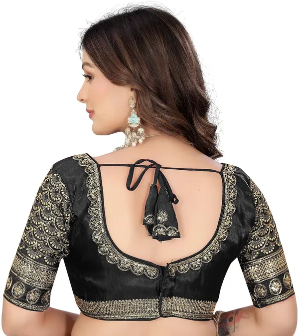 Black_Silk_V-Neck_Jari_Embroidered_Designer_Blouse_For_Women