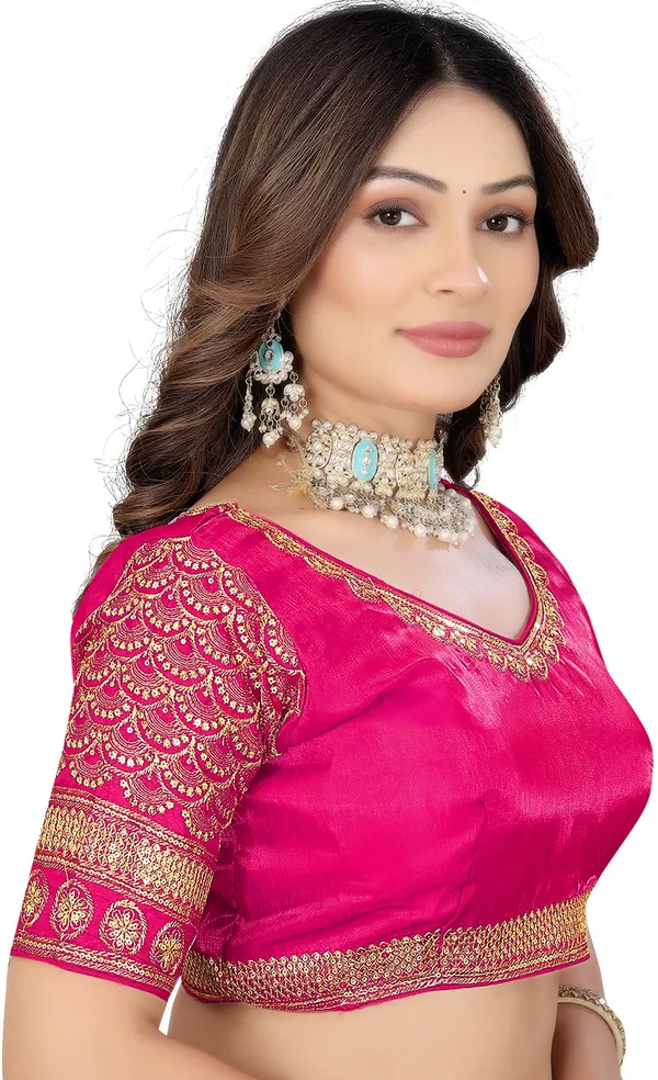 Pink_Silk_Jari_Sequin_Embroidered_Blouse_For_Women