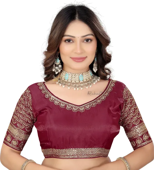 Maroon_Silk_Sweetheart_Neck_Jari_Embroidered_Blouse_For_Women