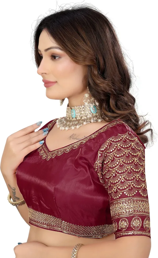 Maroon_Silk_Sweetheart_Neck_Jari_Embroidered_Blouse_For_Women