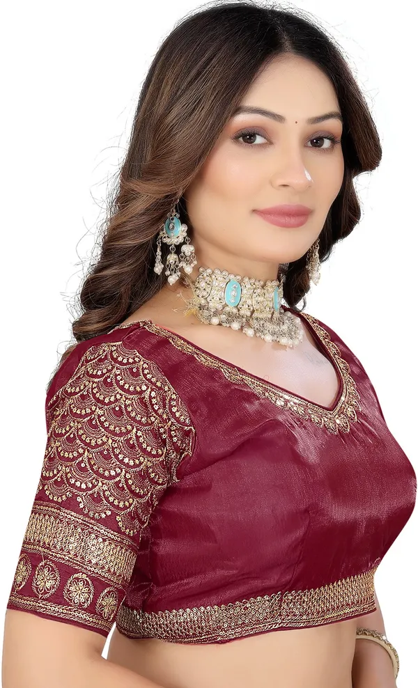 Maroon_Silk_Sweetheart_Neck_Jari_Embroidered_Blouse_For_Women