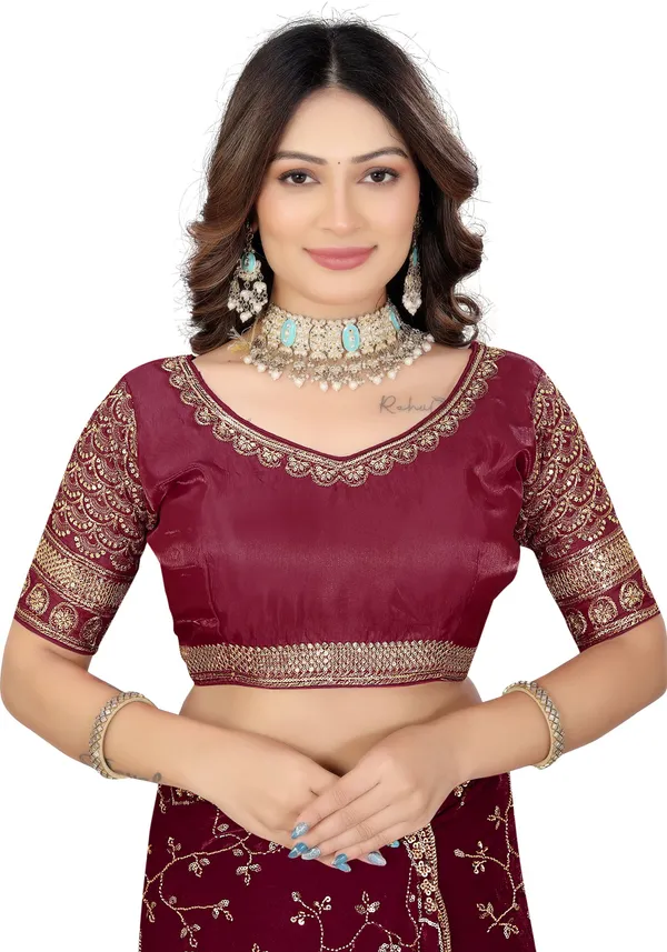 Maroon_Silk_Sweetheart_Neck_Jari_Embroidered_Blouse_For_Women