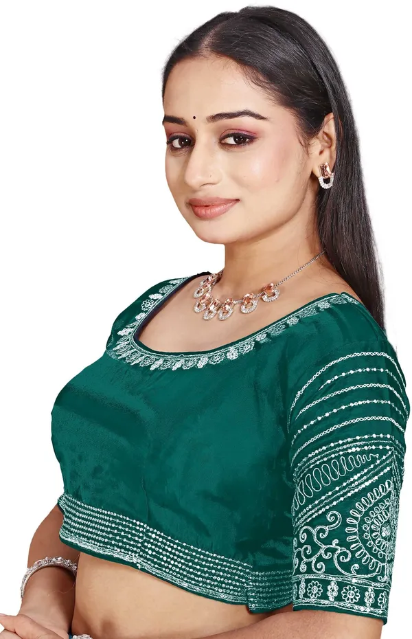 Green_Silk_Embroidered_Round_Neck_Blouse_For_Women