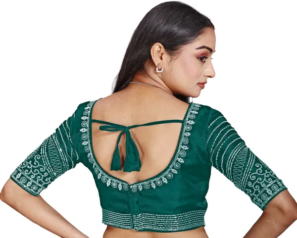Green_Silk_Embroidered_Round_Neck_Blouse_For_Women