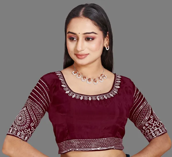 Maroon_Silk_Round_Neck_Zari_Embroidered_Blouse_For_Women
