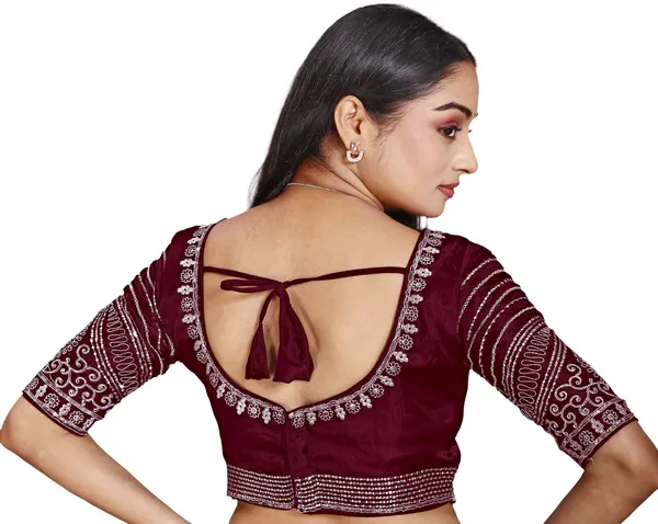 Maroon_Silk_Round_Neck_Zari_Embroidered_Blouse_For_Women
