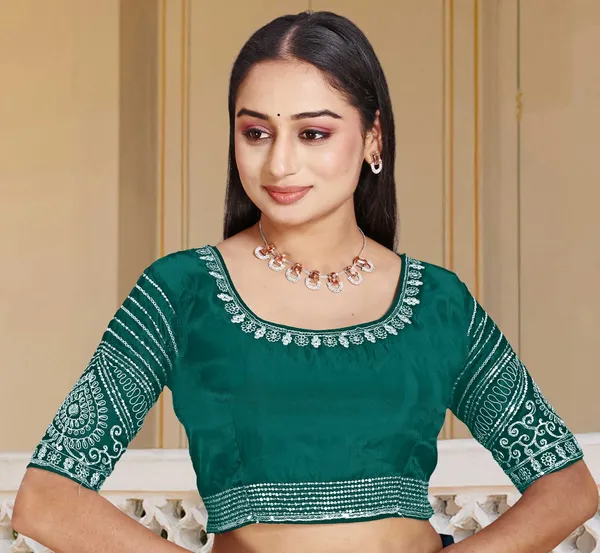 Green_Silk_Round_Neck_Blouse_For_Women