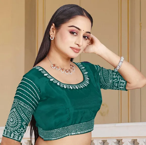 Green_Silk_Round_Neck_Blouse_For_Women