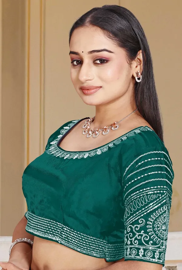 Green_Silk_Round_Neck_Blouse_For_Women