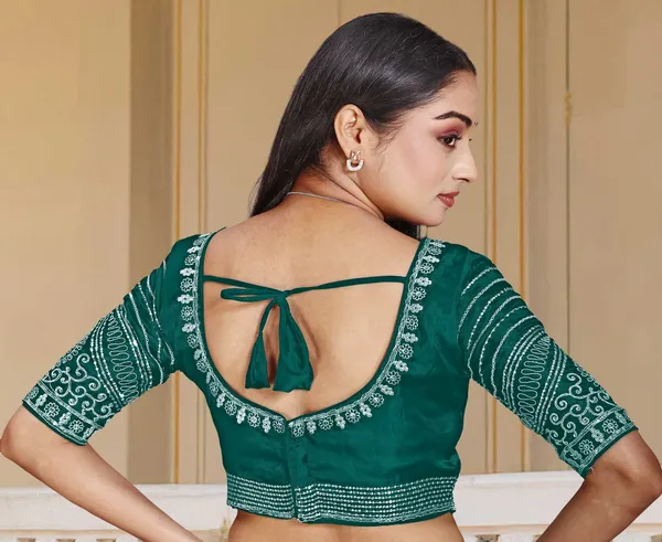 Green_Silk_Round_Neck_Blouse_For_Women