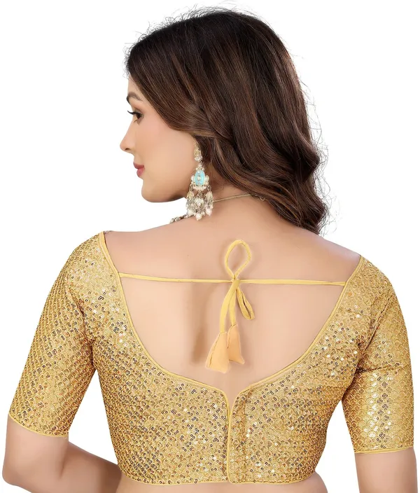 Gold_Fandy_Silk_Round_Neck_Sequin_Embroidered_Blouse_For_Women