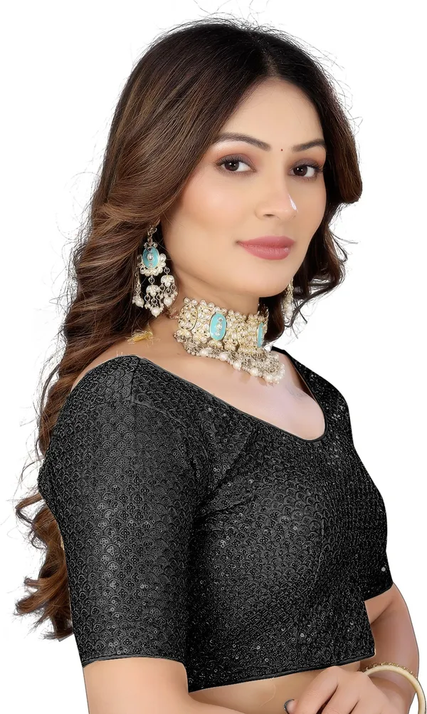 Black_Fandy_Silk_Round_Neck_Embroidered_Blouse_For_Women