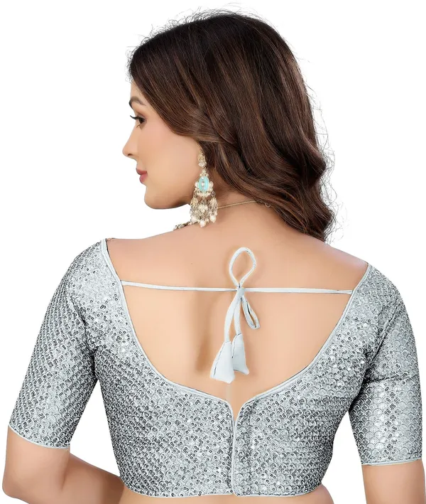 Silver_Georgette_Round_Neck_Sequince_Work_Blouse_For_Women