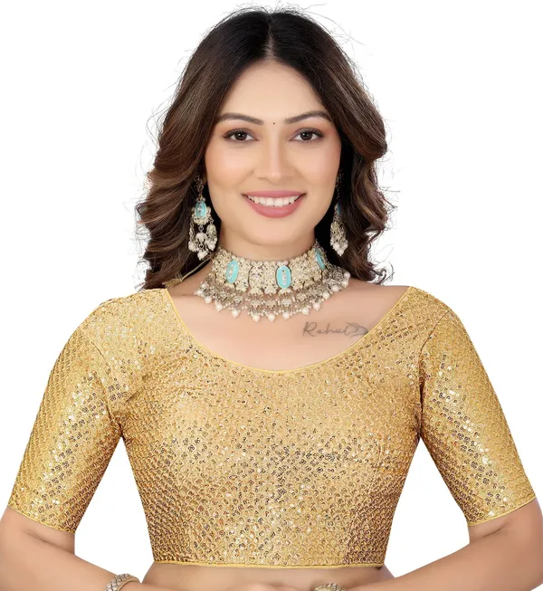 Gold_Fandy_Silk_Embroidered_Round_Neck_Blouse_For_Women