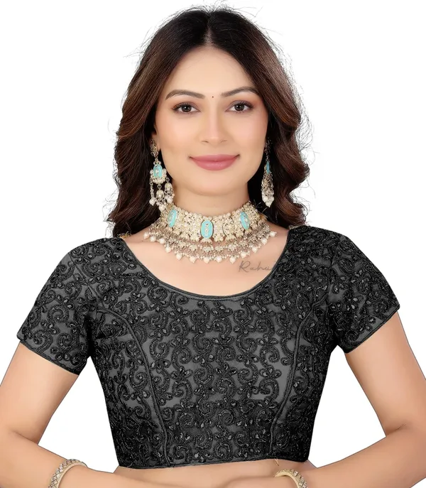 Black_Organza_Silk_Embroidered_Designer_Blouse_For_Women