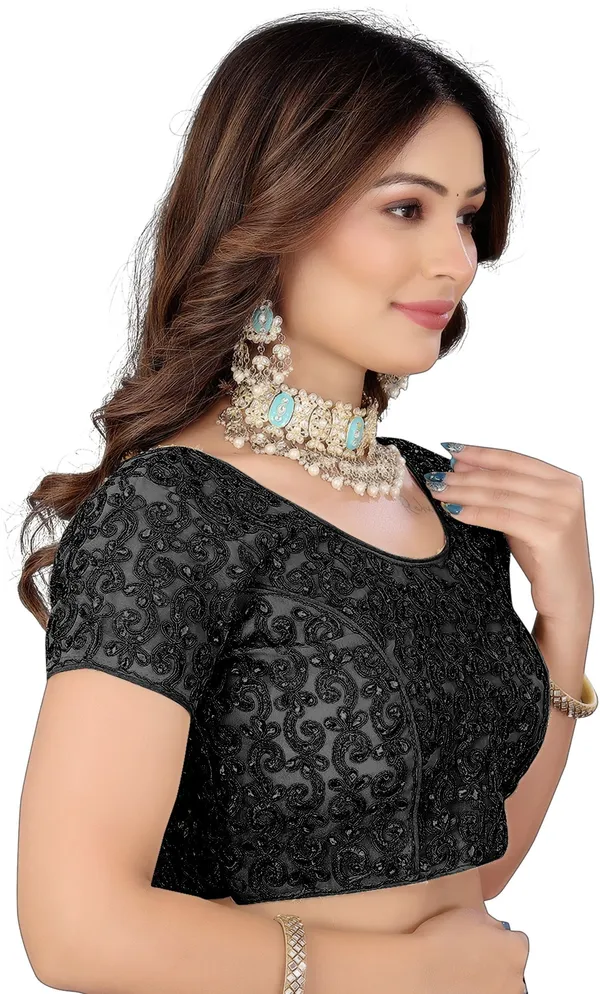 Black_Organza_Silk_Embroidered_Designer_Blouse_For_Women