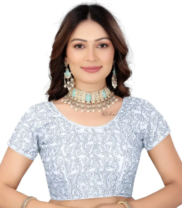Silver_Fandy_Silk_Round_Neck_Blouse_For_Women