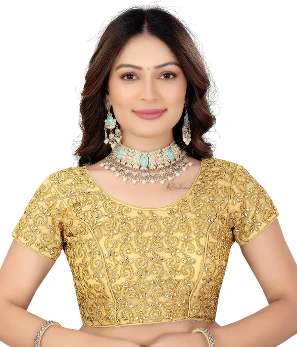 Gold_Fandy_Silk_Round_Neck_Mirror_Sequin_Embroidered_Blouse_For_Women