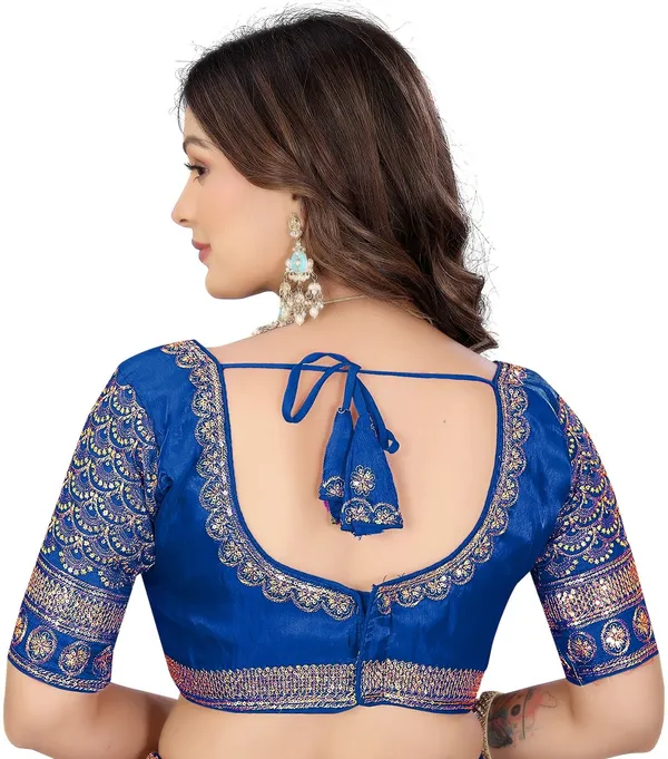 Blue_Silk_V-Neck_Zari_Embroidered_Blouse_For_Women