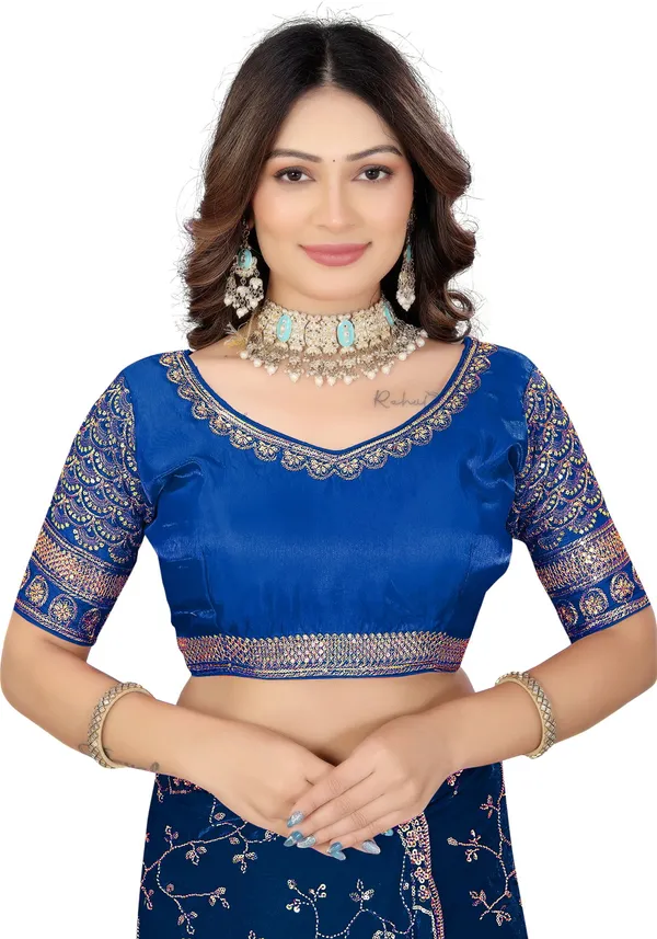 Blue_Silk_V-Neck_Zari_Embroidered_Blouse_For_Women