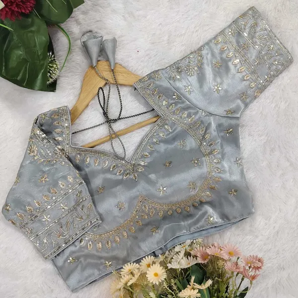 Grey_Silk_Sweetheart_Neck_Blouse_For_Women