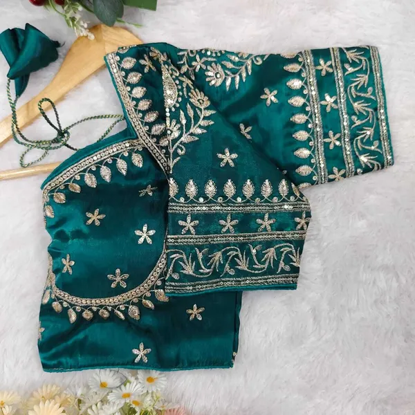Blue_Silk_Sweetheart_Neck_Blouse_For_Women