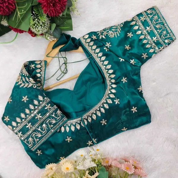 Blue_Silk_Sweetheart_Neck_Blouse_For_Women