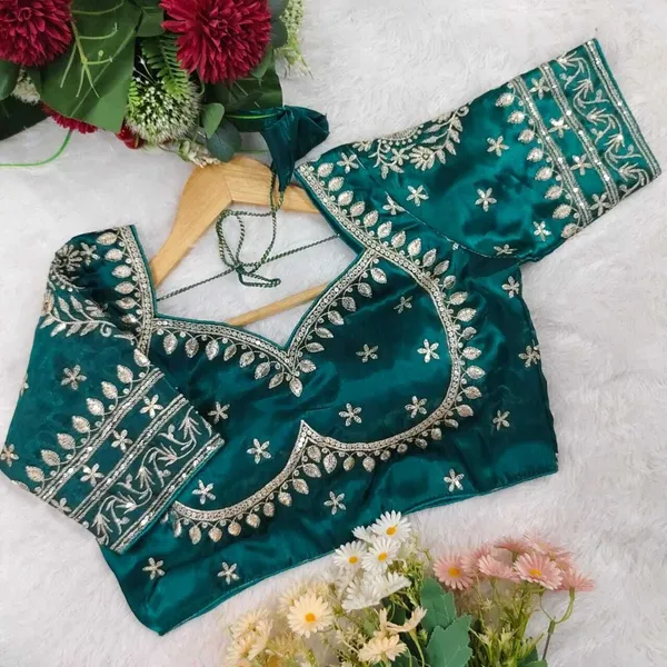 Blue_Silk_Sweetheart_Neck_Blouse_For_Women