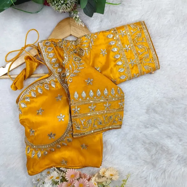 Yellow_Silk_Sweetheart_Neck_Blouse_For_Women
