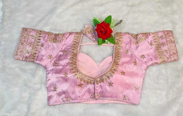 Pink_Silk_Sweetheart_Neck_Blouse_For_Women