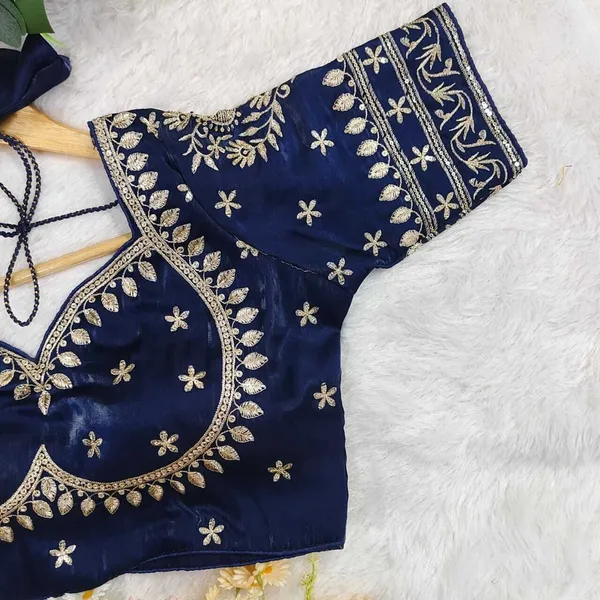 Dark_Blue_Silk_V-Neck_Blouse_For_Women