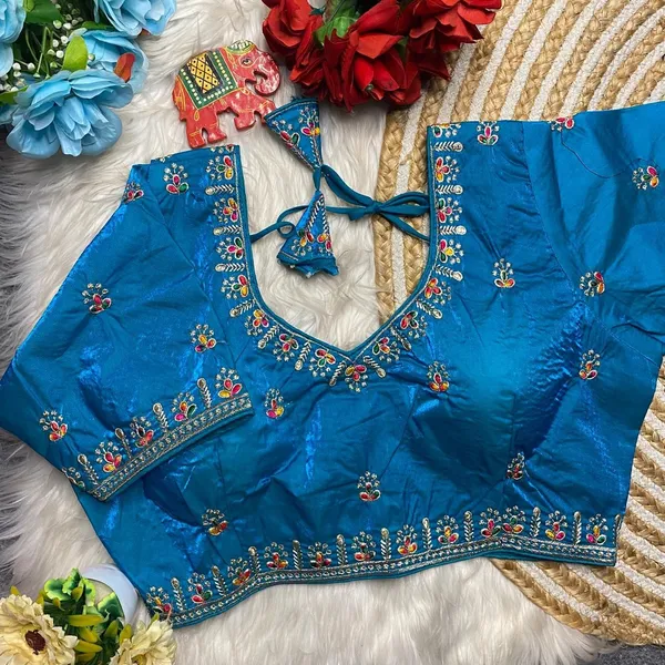 Blue_Fendy_Silk_Multi_Thread_Embroidered_Ethnic_Blouse_For_Women