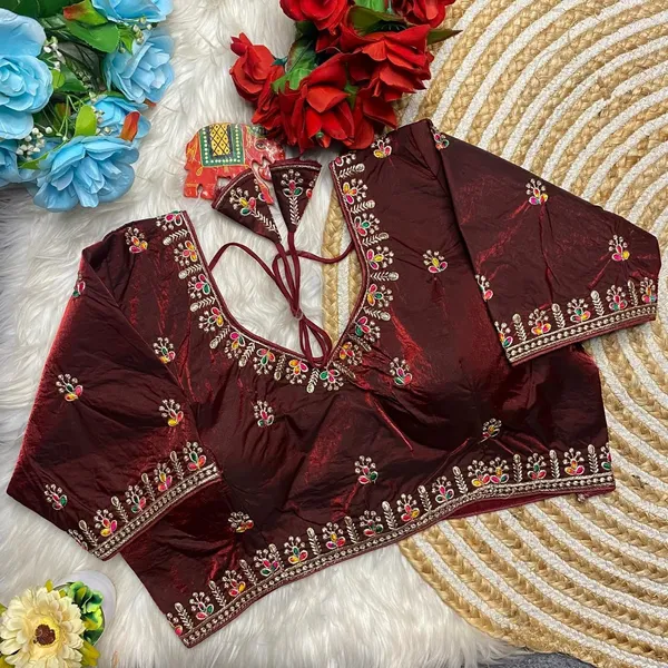 Maroon_Silk_Embroidered_Blouse_For_Women
