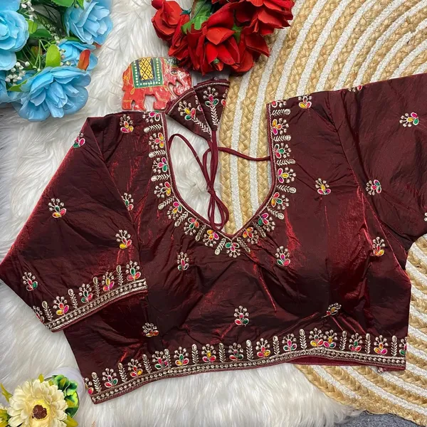 Maroon_Silk_Embroidered_Blouse_For_Women