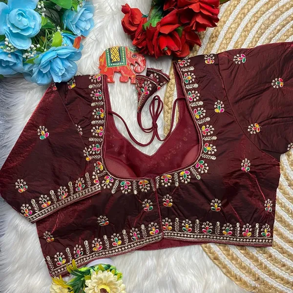 Maroon_Silk_Embroidered_Blouse_For_Women