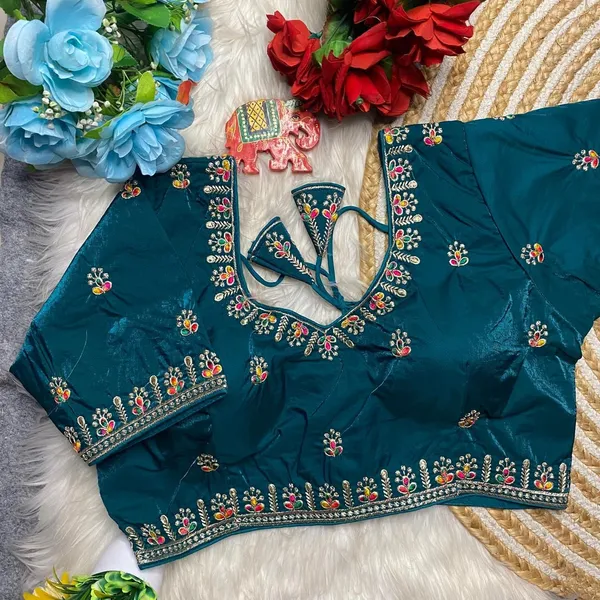 Blue_Silk_Sweetheart_Neck_Blouse_For_Women