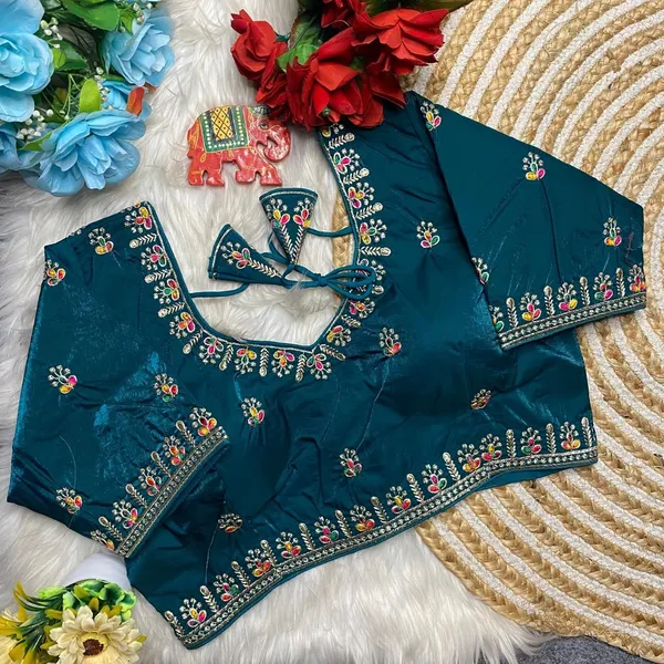 Blue_Silk_Sweetheart_Neck_Blouse_For_Women