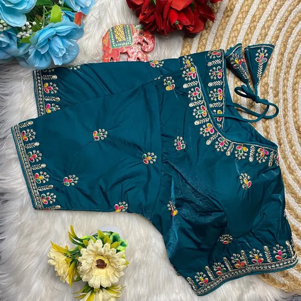 Blue_Silk_Sweetheart_Neck_Blouse_For_Women