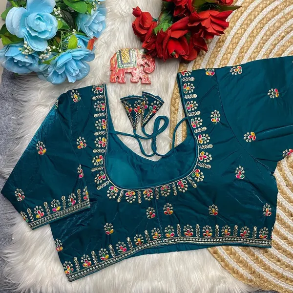Blue_Silk_Sweetheart_Neck_Blouse_For_Women