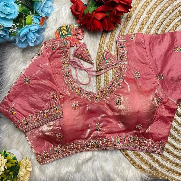 Peach_Fendy_Silk_Sweetheart_Neck_Multi_Thread_Embroidery_Blouse_For_Women